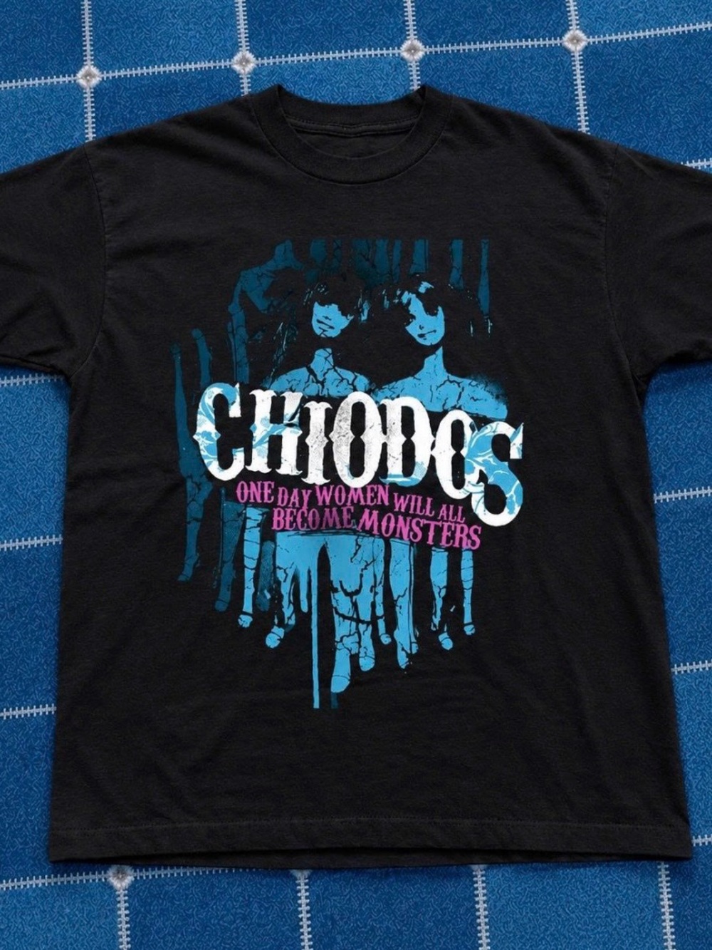 Kids Black Graphic Band Tee with Blue & Pink Print
